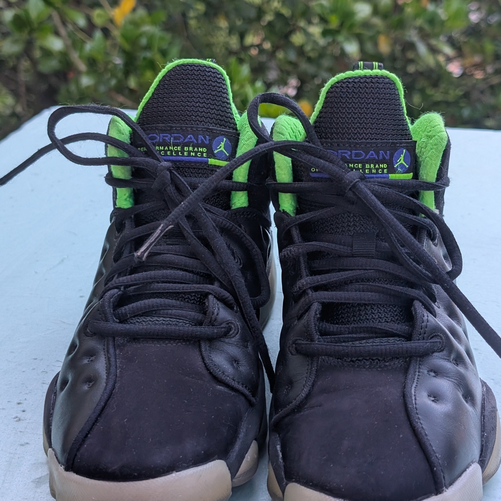 Jordan Black and Green Athletic Sneakers